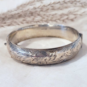 Sterling Silver engraved floral and scroll bangle bracelet, circa 1960